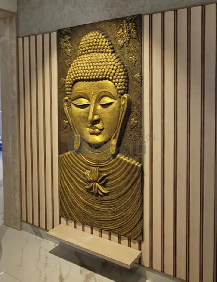 Large size Calm and Peaceful Buddha 3D Relief Mural Golden / 6x3 feet