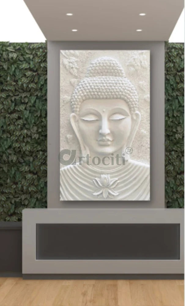 Large size Calm and Peaceful Buddha 3D Relief Mural White / 5x3 (cropped from 6x3)