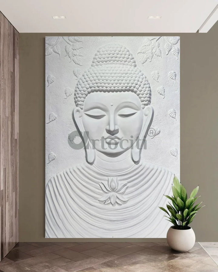 Large size Calm and Peaceful Buddha 3D Relief Mural White / 6x4 feet
