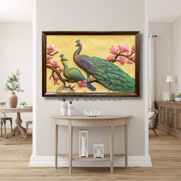 Large Size Peacock Mural 4.5x3 Feet Framed