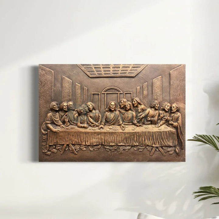 Last Supper 3D Relief Mural Wall Art Jesus Christ Painting 3X2 Feet / Bronze / Unframe