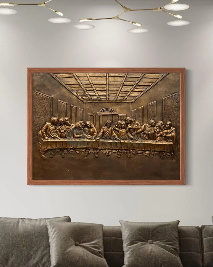 Last Supper 3D Relief Mural Wall Art Jesus Christ Painting 4X3 Feet / Bronze / Frame