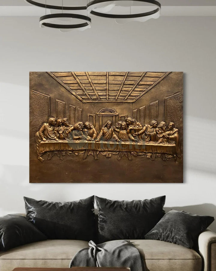 Last Supper 3D Relief Mural Wall Art Jesus Christ Painting 4X3 Feet / Bronze / Unframe