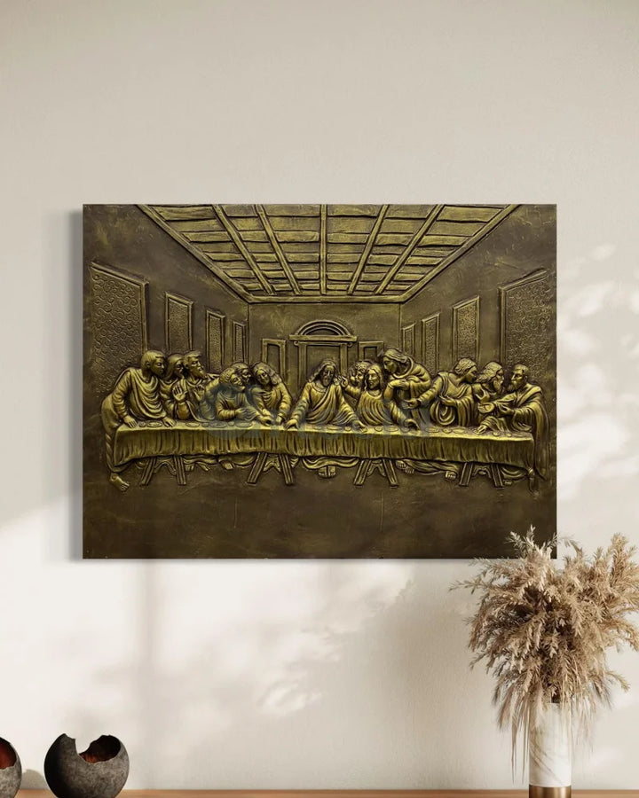 Last Supper 3D Relief Mural Wall Art Jesus Christ Painting 4X3 Feet / Golden / Unframe