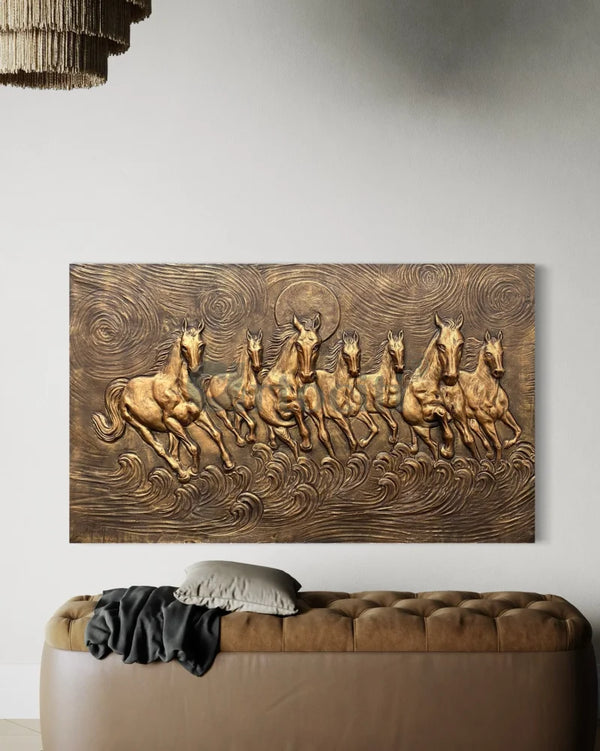Left moving 5X3 feet 7 Horse 3D Relief Mural Wall Art Bronze / 3X5 feet / Unframed (ready to hang)