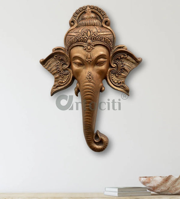 Lord Ganesha Face 3D Wall Art Bronze Ganesha Wall Decor