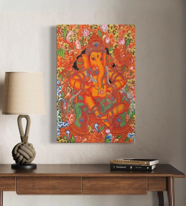 Lord Ganesha Kerala Mural Canvas Print 24X16 Inches