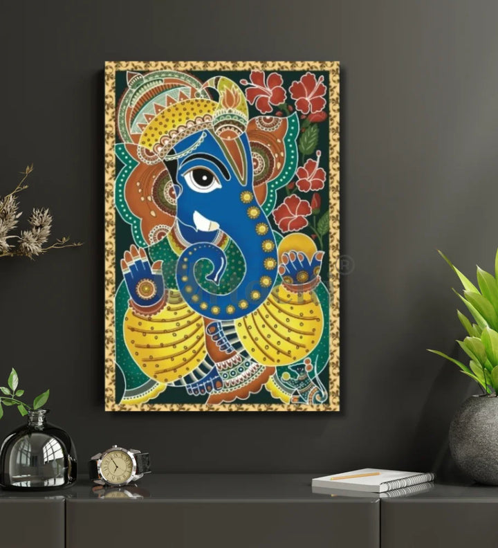 Lord Ganesha Madhubani Art Painting Canvas Print 24X16 INCHES Ganesha Wall Decor