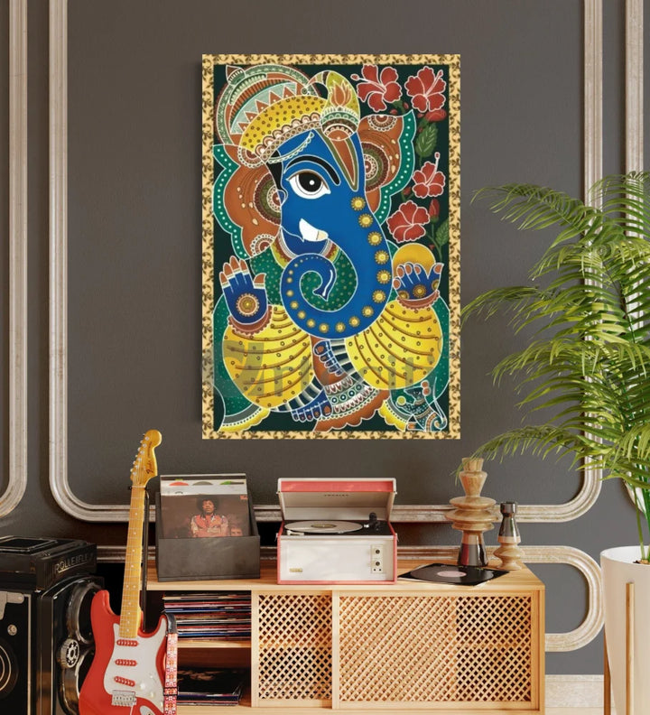 Lord Ganesha Madhubani Art Painting Canvas Print 30X20 INCHES Ganesha Wall Decor