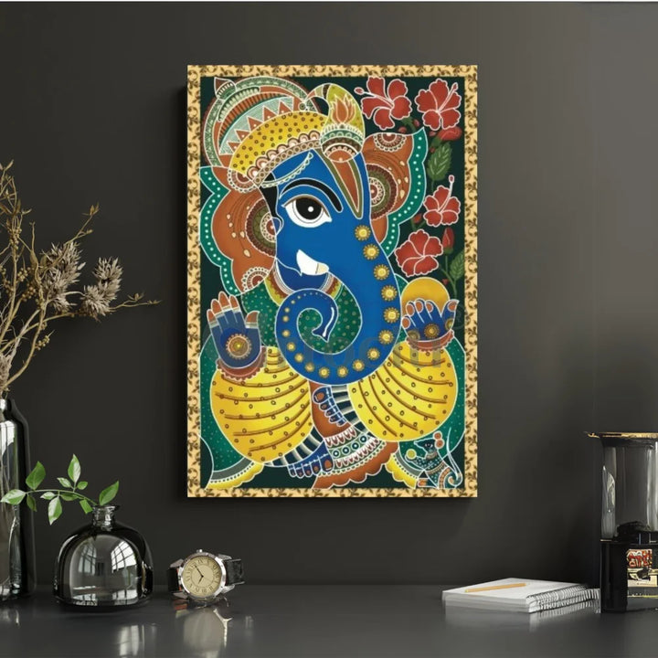 Lord Ganesha Madhubani Art Painting Canvas Print Ganesha Wall Decor
