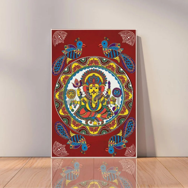 Lord Ganesha Madhubani Canvas Painting Giclee Print Ganesha Wall Decor