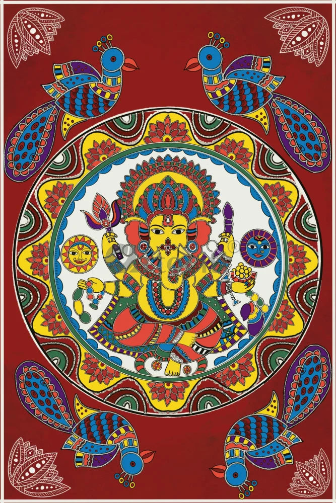 Lord Ganesha Madhubani Canvas Painting Giclee Print Ganesha Wall Decor