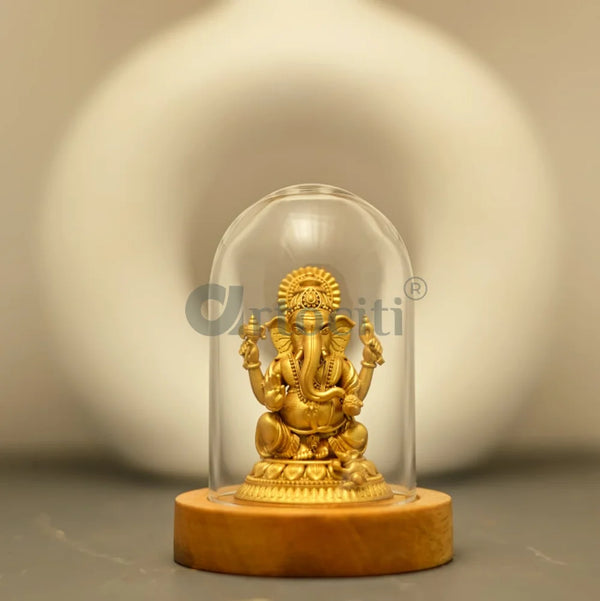 Lord Ganesha Miniature Murti in Glass Dome 3.5X2.5 INCHES / GOLD