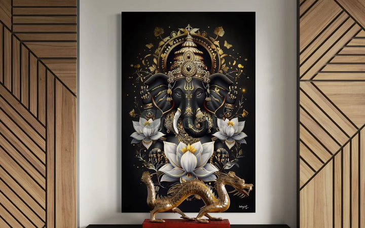 Lord Ganesha Modern Abstract Canvas Giclee Print 48X32 Inches