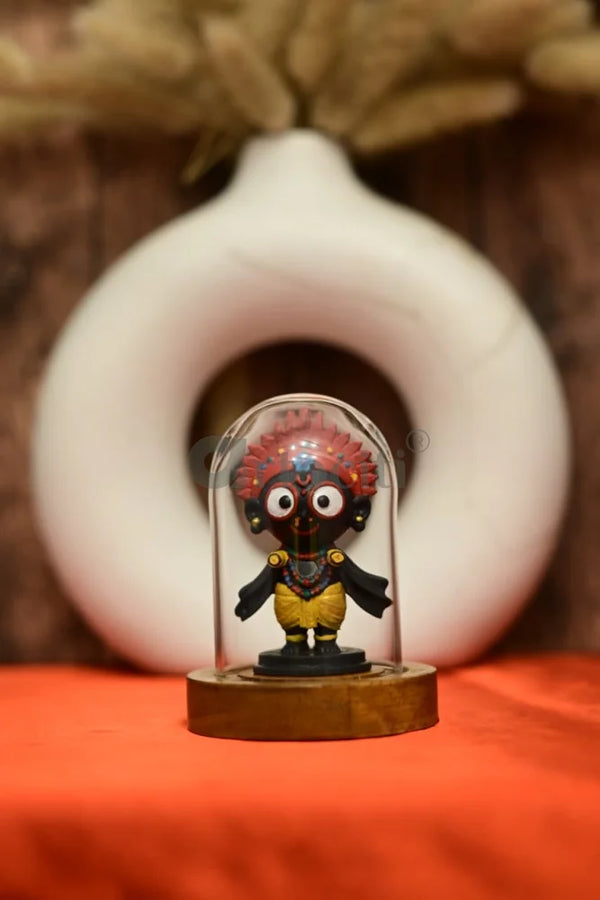 Lord Jagannath Miniature Murti in Glass Dome 3.5X2.5 INCHES / MULTI