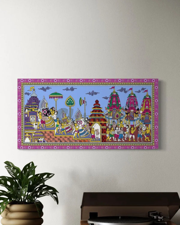 Lord Jagannath Rath Yatra Orissa Pattachitra Canvas Painting | Traditional Odisha Art 12X24 Inch