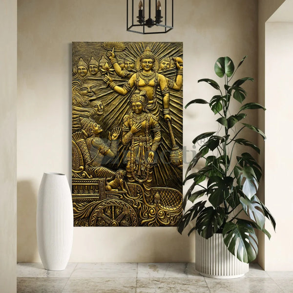 Lord Krishna’s Gita Updesh to Arjun 3D Relief Mural Wall Art