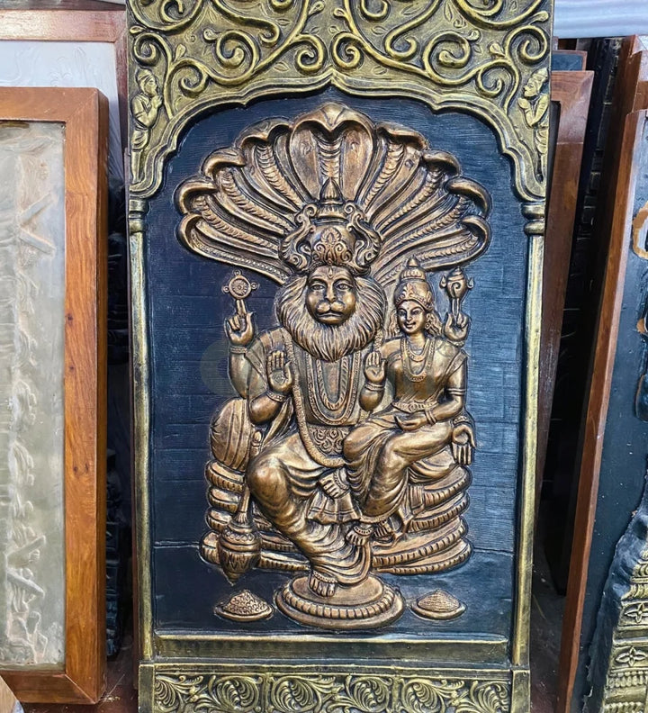 Lord Narasimha with Lakshmi 3D Relief Mural Unique Wall Decor