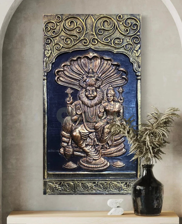 Lord Narasimha with Lakshmi 3D Relief Mural Unique Wall Decor