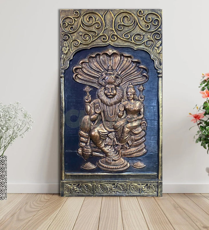 Lord Narasimha with Lakshmi 3D Relief Mural Unique Wall Decor