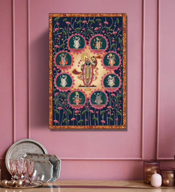 Lord Shreenath Ji Pichwai Canvas Giclee Print - Elegance in Every Hue BLUE / 24X16 INCHES Pichwai Painting