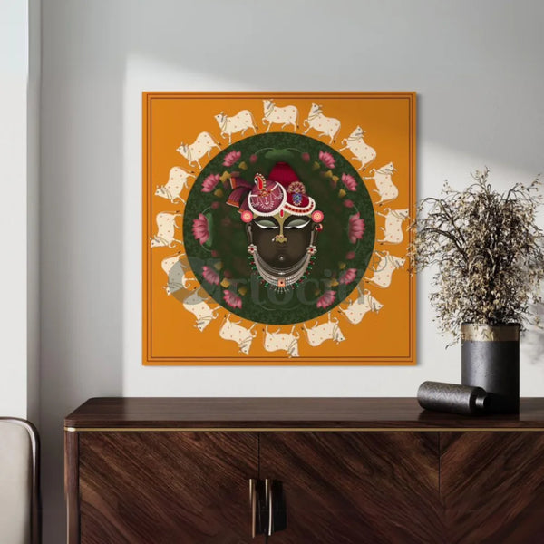 Lord Shreenath Ji Pichwai Circular Shapes Canvas Print 22X22 INCHES Pichwai Painting