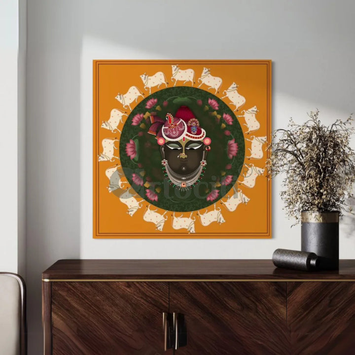 Lord Shreenath Ji Pichwai Circular Shapes Canvas Print 22X22 INCHES Pichwai Painting