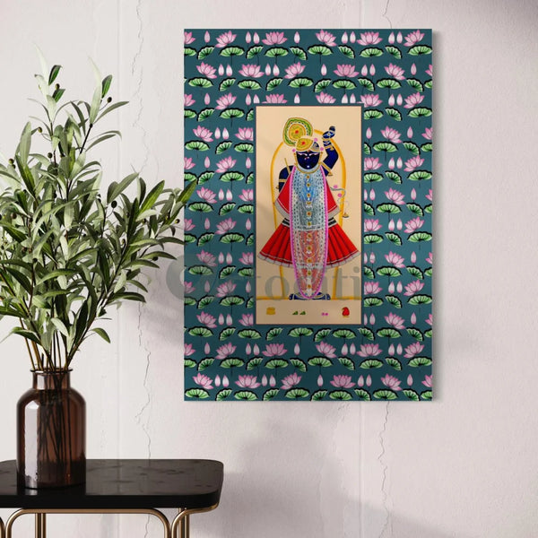 Lord Shreenath Ji Pichwai in Blue Canvas Giclee Print 24X16 Inches