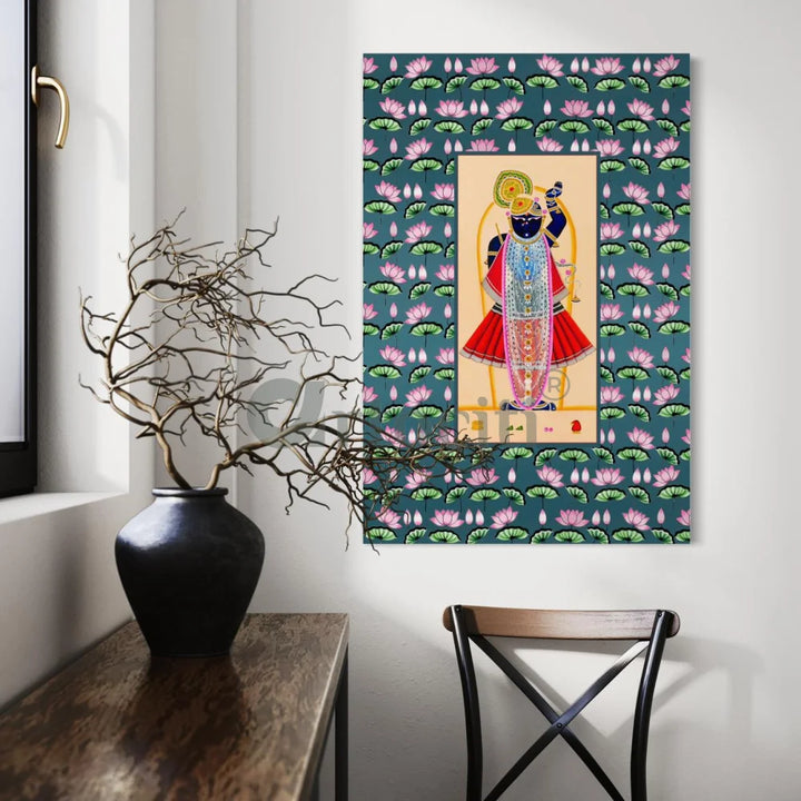 Lord Shreenath Ji Pichwai in Blue Canvas Giclee Print