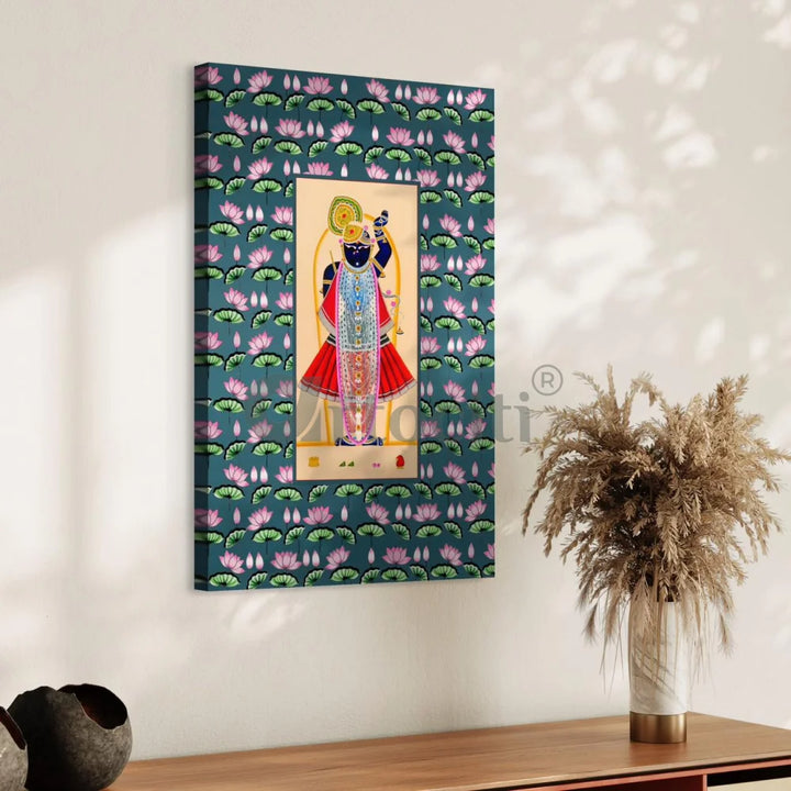 Lord Shreenath Ji Pichwai in Blue Canvas Giclee Print