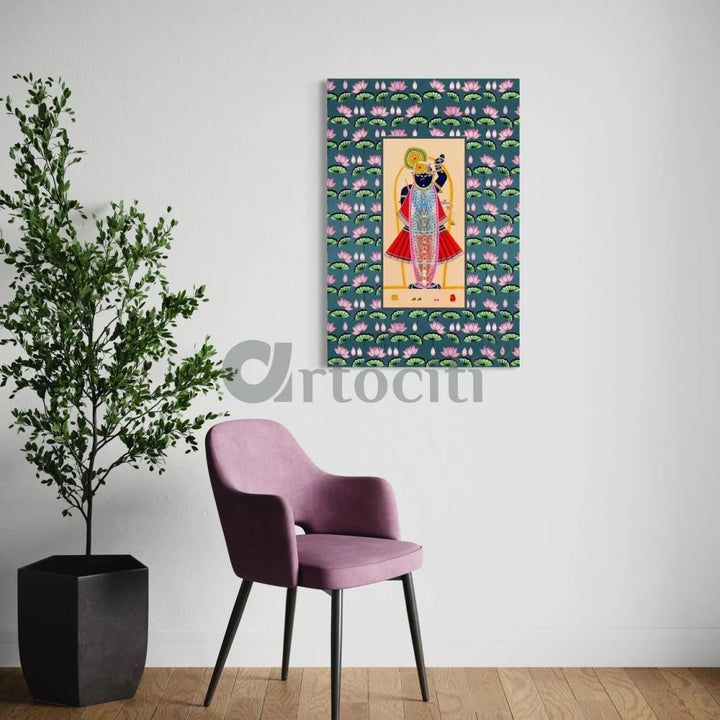 Lord Shreenath Ji Pichwai in Blue Canvas Giclee Print