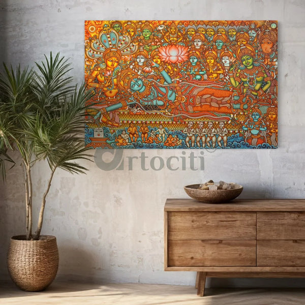 Lord Vishnu in Anantashayan Kerala Mural Canvas Print