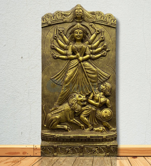 Maa Durga Relief Sculpture in Golden and Bronze Sculpture