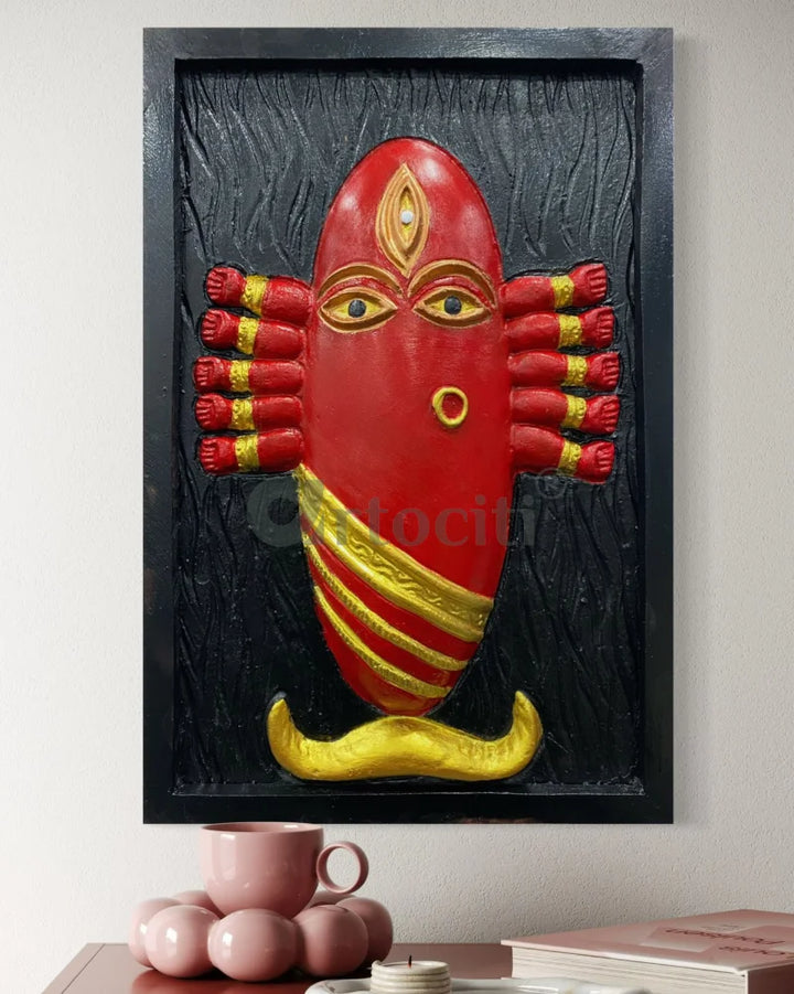 Maa Linga Bhairavi 3D Relief Mural Wall Art 18X12 inches / Black and Red