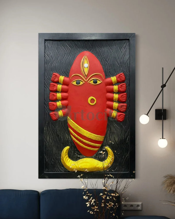 Maa Linga Bhairavi 3D Relief Mural Wall Art 36X24 inches / Black and Red
