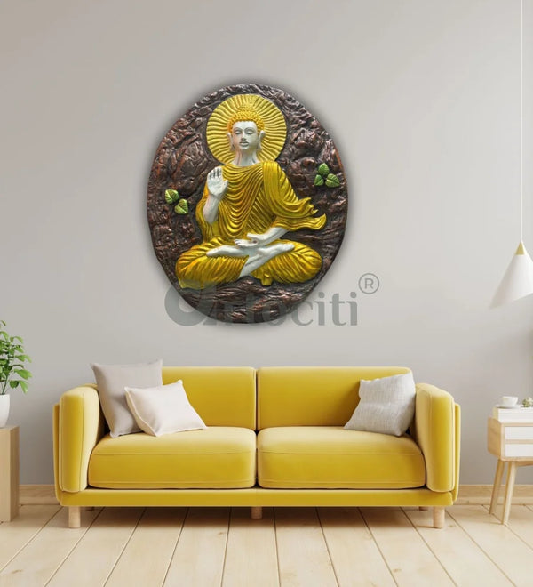 Meditating Buddha 3D Relief Mural in Multicolor in size 2x3 Feet