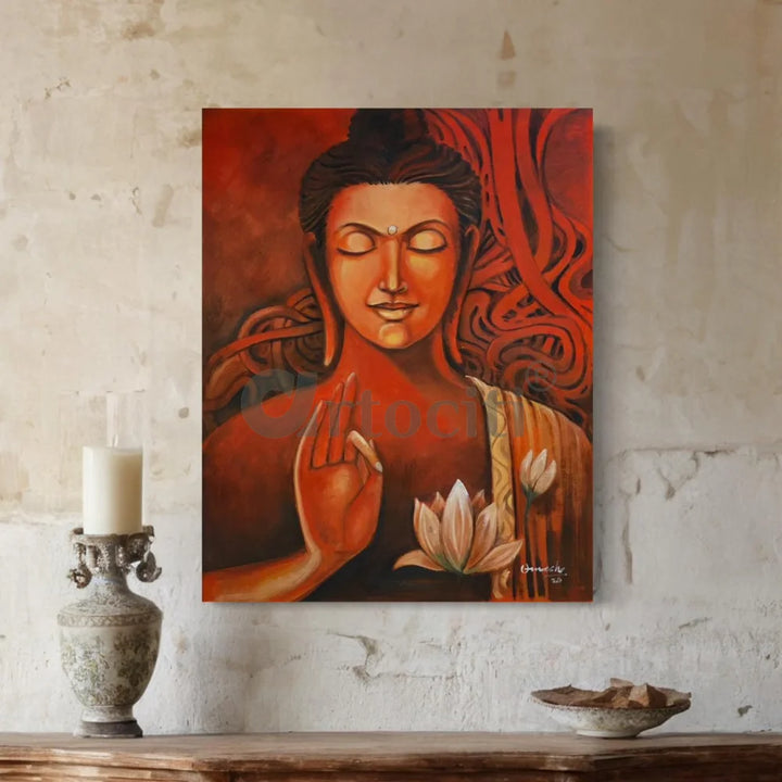 Meditating Buddha Canvas Wall Painting Giclee Print (30’’X20’’) Buddha Wall Decor