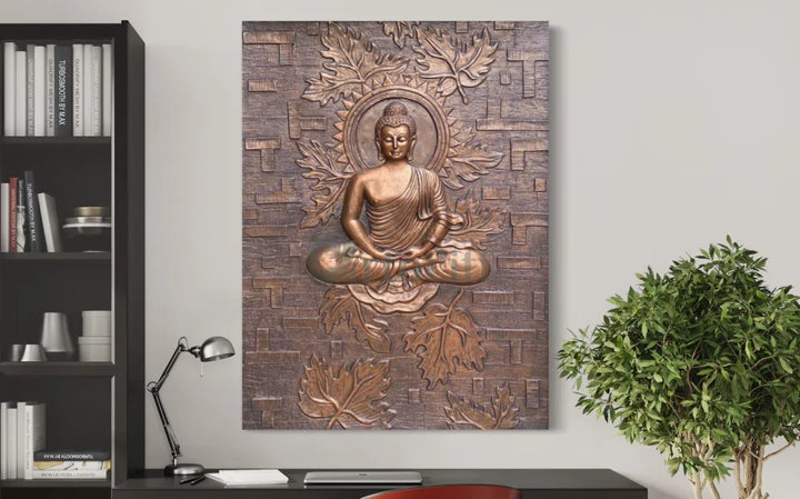 Meditating Buddha on Lotus 3D Relief Mural Wall Art Bronze / Unframed (ready to hang) Buddha Wall Decor
