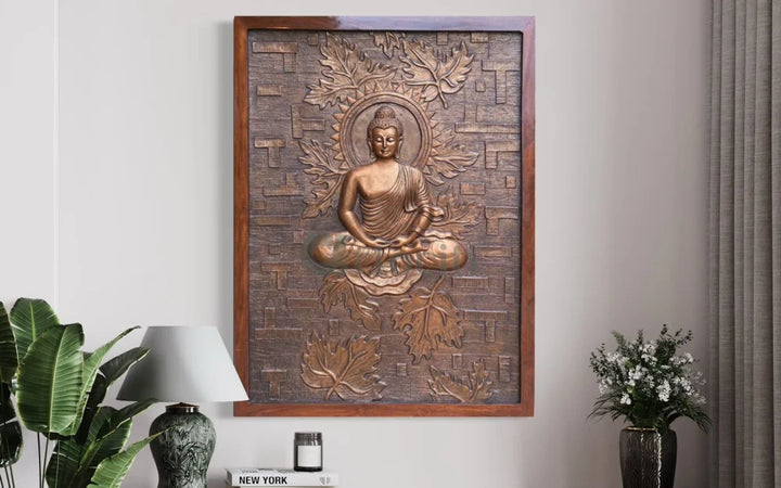 Meditating Buddha on Lotus 3D Relief Mural Wall Art Buddha Wall Decor