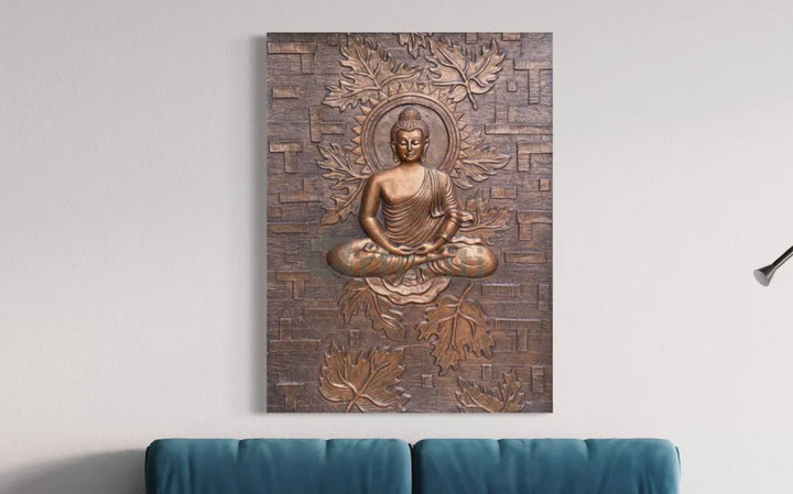 Meditating Buddha on Lotus 3D Relief Mural Wall Art Buddha Wall Decor