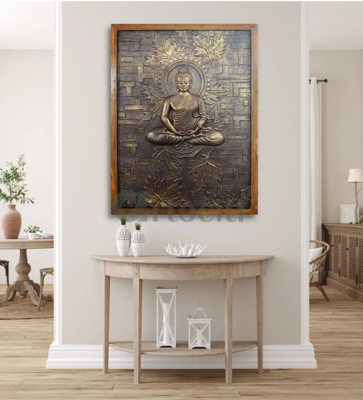 Meditating Buddha on Lotus 3D Relief Mural Wall Art Buddha Wall Decor