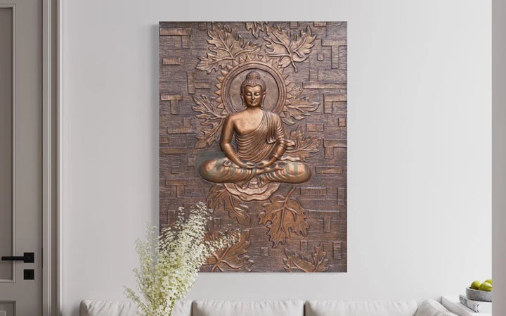 Meditating Buddha on Lotus 3D Relief Mural Wall Art Buddha Wall Decor