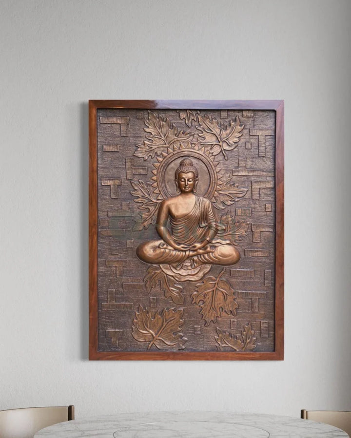 Meditating Buddha on Lotus 3D Relief Mural Wall Art Buddha Wall Decor