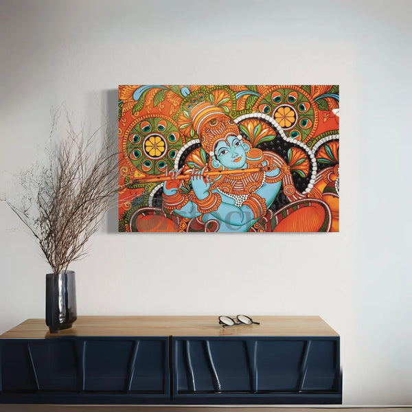 Melodic Bliss Kerala Mural Krishna Bansuri Canvas Art