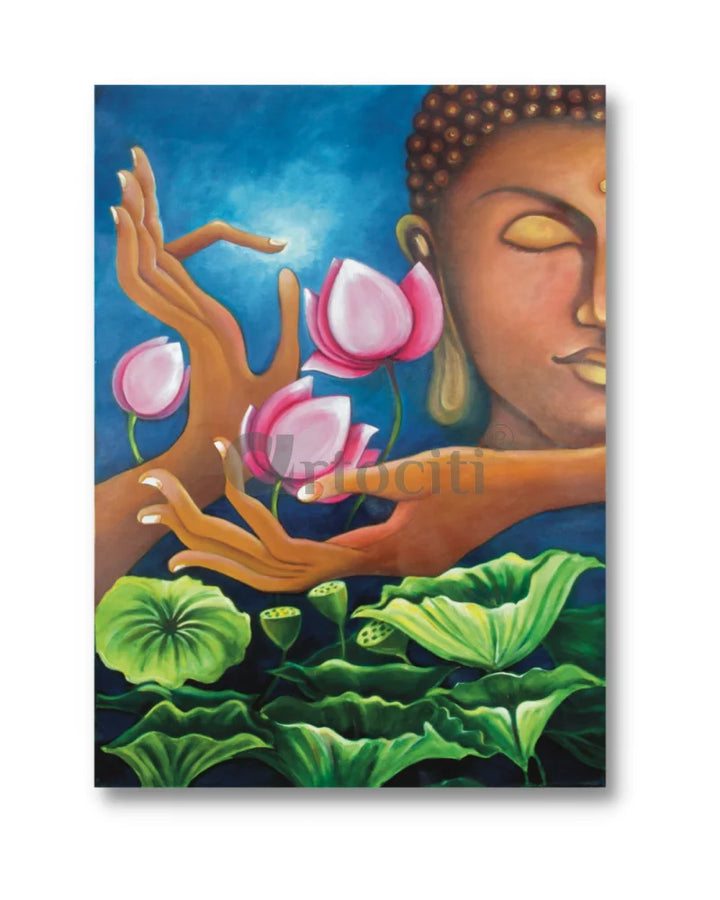 Modern Abstract Canvas Painting Buddha Set of 3 Buddha Wall Decor