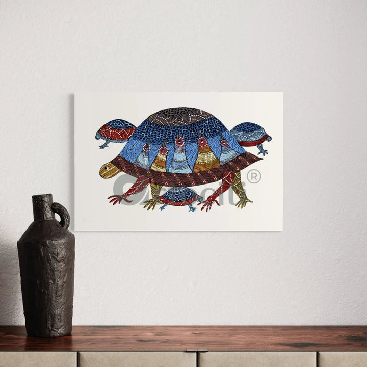 Multicolor Gond Art Turtle Canvas Giclee Print