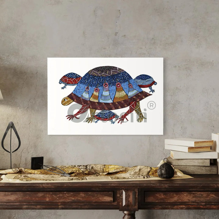 Multicolor Gond Art Turtle Canvas Giclee Print