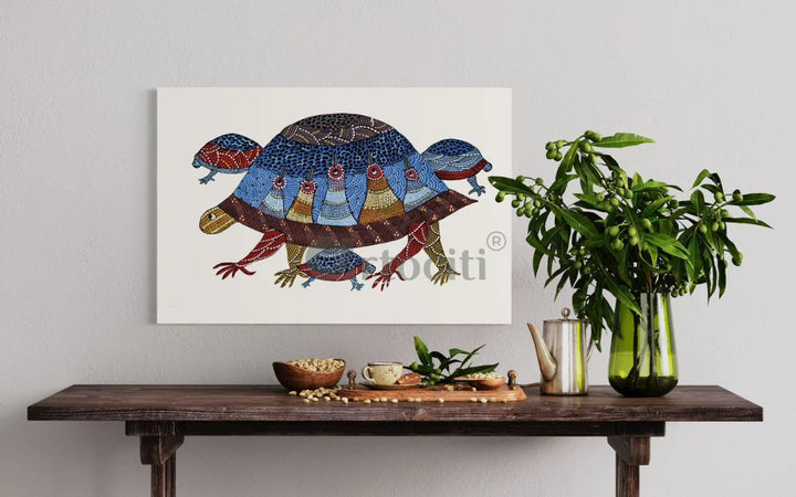 Multicolor Gond Art Turtle Canvas Giclee Print