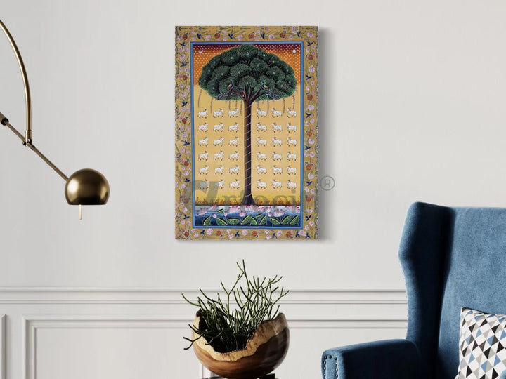 Multicolor Tree of Life Pichwai Phad Art Canvas Giclee Print 24X16 Inches