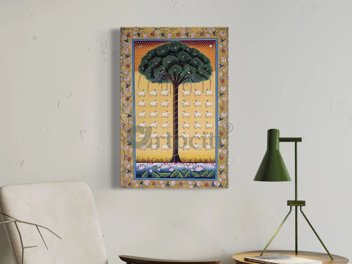 Multicolor Tree of Life Pichwai Phad Art Canvas Giclee Print 30X20 Inches